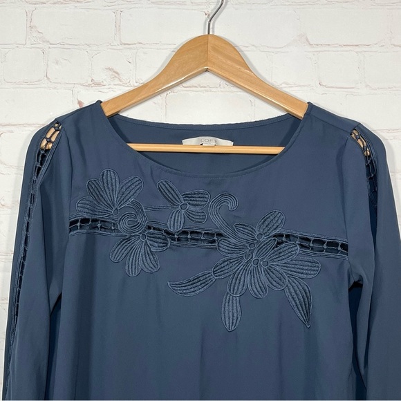 Loft Tunic Blouse Womens Size Small Blue Embroidered Floral Sheer Pullover - Picture 2 of 10